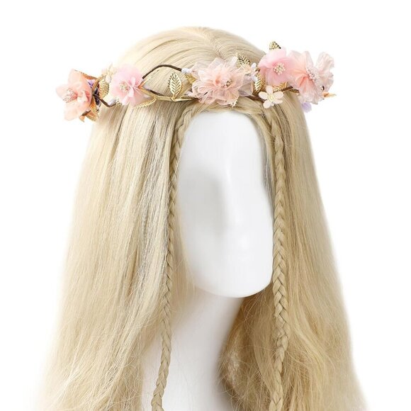 Pink Flower Crown Headband Women\'s Floral Hair Accessory Bridal Party
